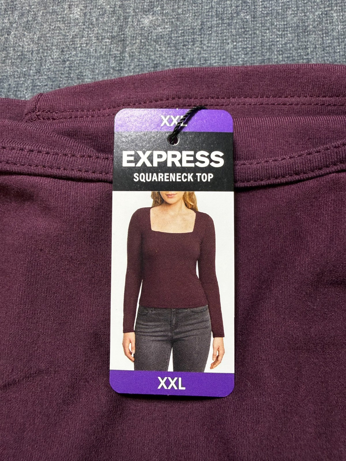 Express Square Neck Top Women's 2XL Purple Soft Stretch Long Sleeve Casual Wear