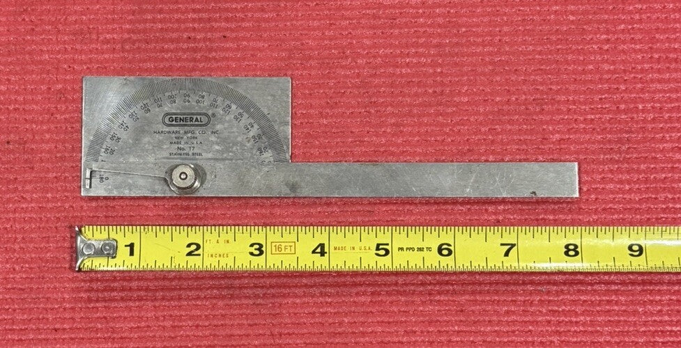 Vintage General Tools No. 17 Stainless Steel Protractor Machinist Gauge USA