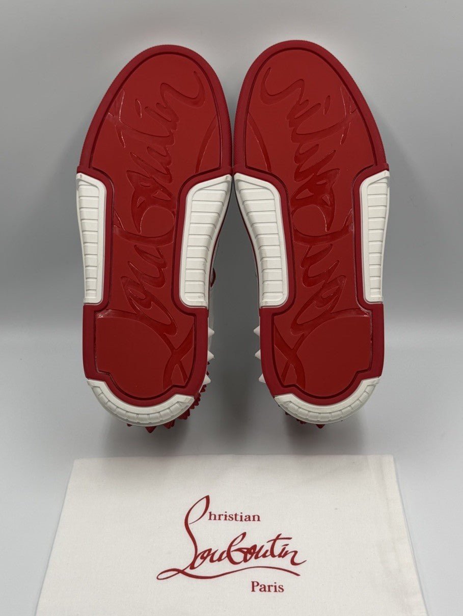 CHRISTIAN LOUBOUTIN White Red Astroloubi Spike Mid Top Sneakers 41.5 EU; 8.5 US