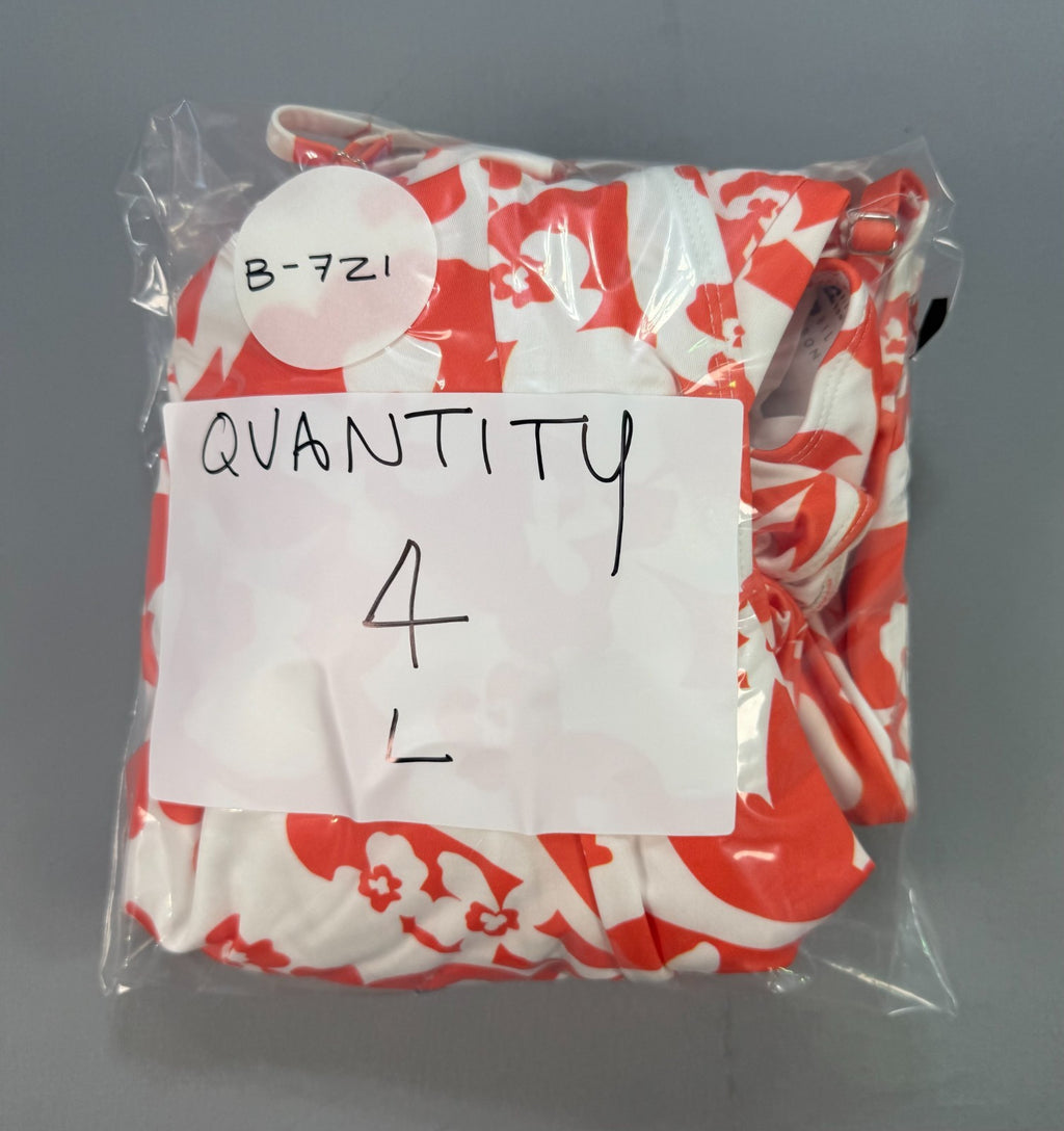 NWT Billabong One-Piece Swimsuit Women Large Orange White Floral Spaghetti Strap
