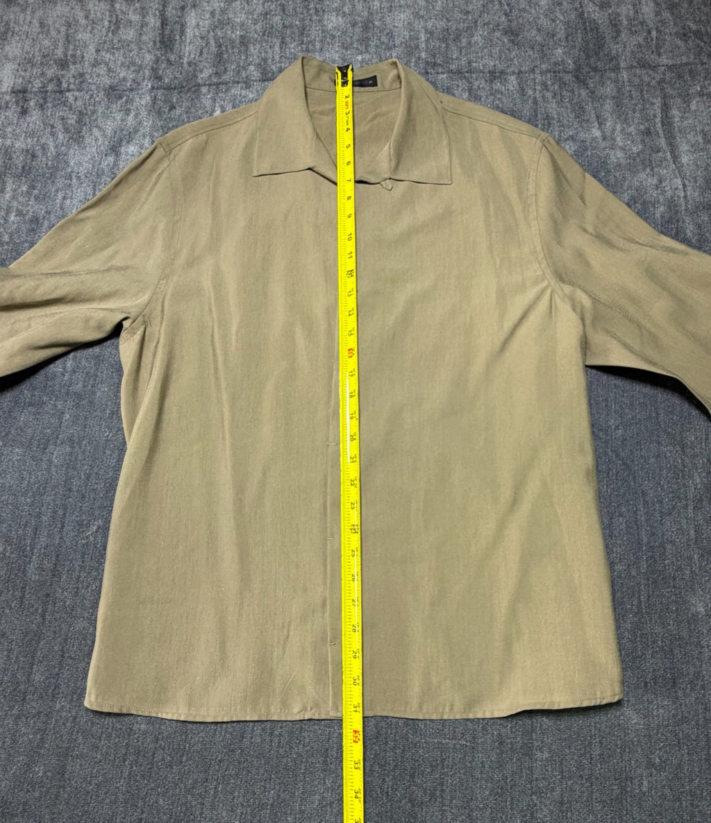 ZARA Relaxed Fit Shirt Men's Large Olive Green Long Sleeve Lapel Collar Button