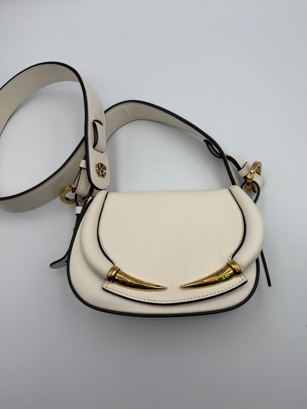 Vintage Roberto Cavalli Fang Bang Shoulder Bag Womens White Small Saddle Luxury