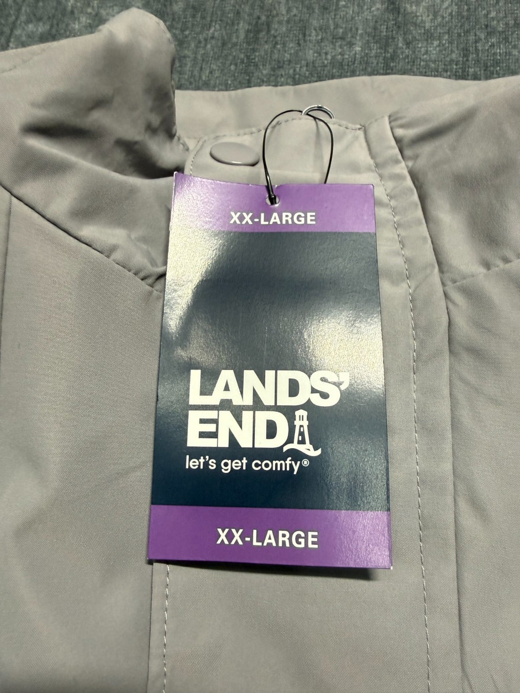 NWT Lands' End Hooded Packable Rain Jacket Men's Gray XXL/S (50-52) Waterproof