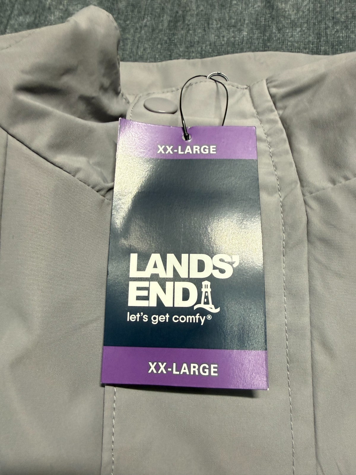 NWT Lands' End Hooded Packable Rain Jacket Men's Gray XXL/S (50-52) Waterproof