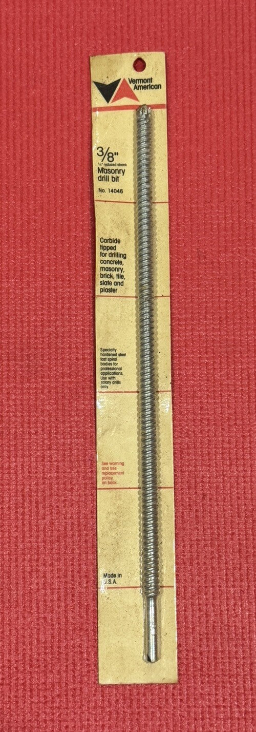 Vermont American No 14046 USA 3/8” x 13” Carbide Tipped Masonry Drill Bit NEW