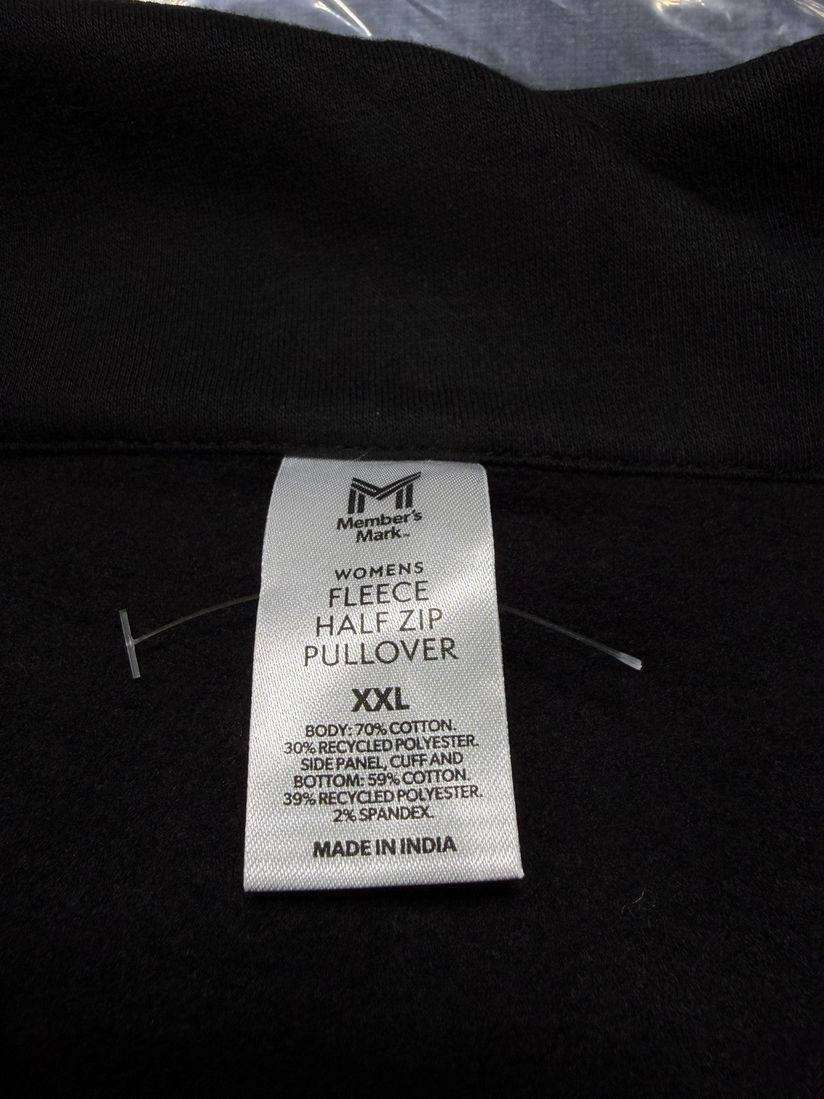 NWT Member's Mark Fleece Half-Zip Pullover Sweatshirts Women's 2XL Black Cropped