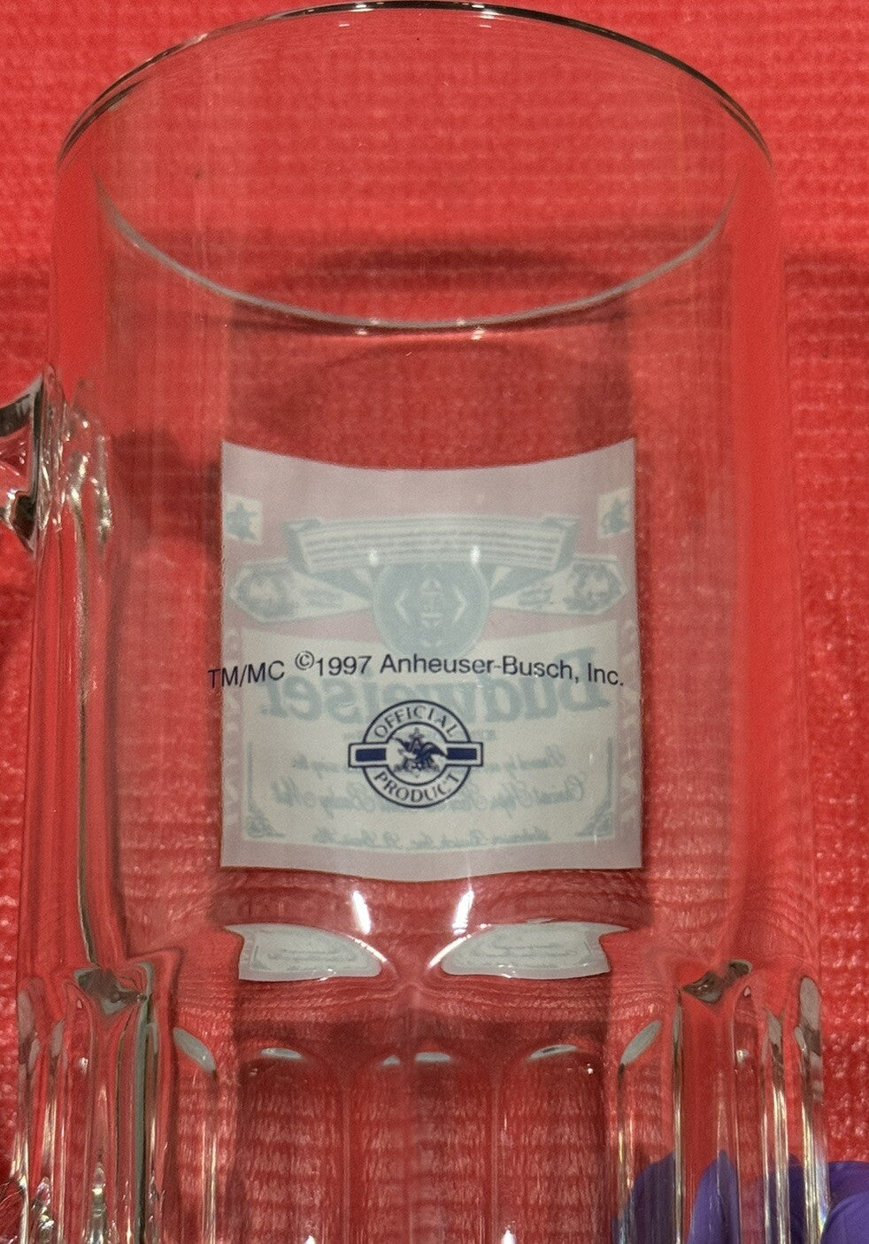 Vintage NEW 1997 Budweiser Anheuser Busch Beer Mug Heavy Glass 8” Tall