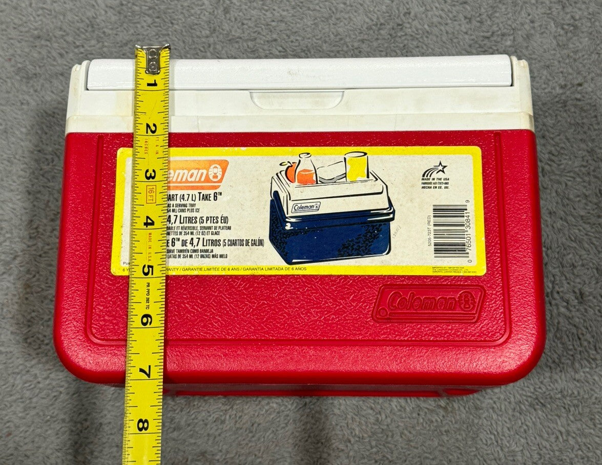 Vintage Coleman Red Flip Top Lid Personal Mini Cooler 5205, 6 Pack Lunchbox