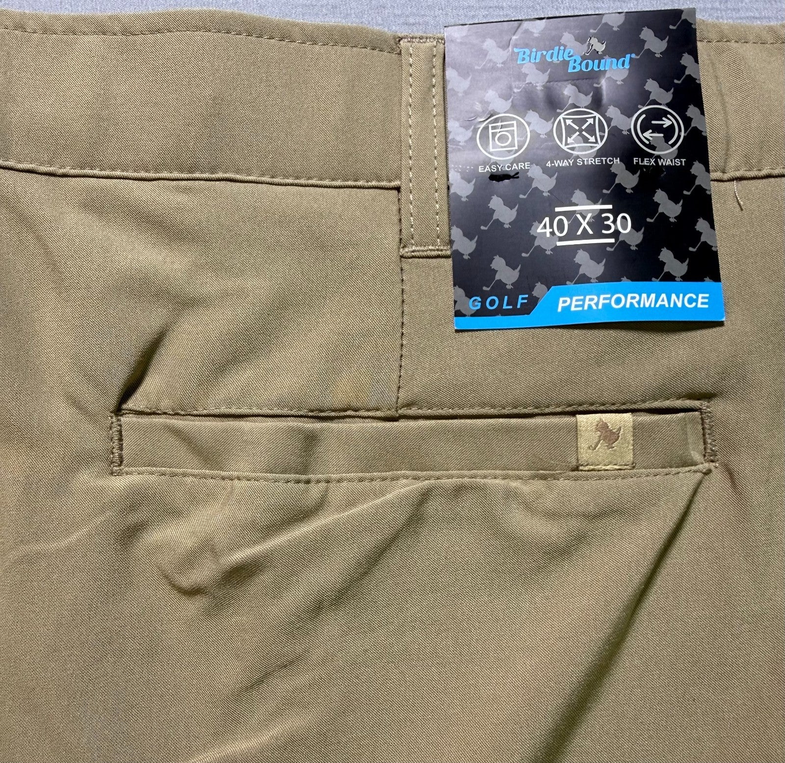 Birdie Bound Regular Fit Golf Pants Men's 40x30 Beige Straight Leg Performance