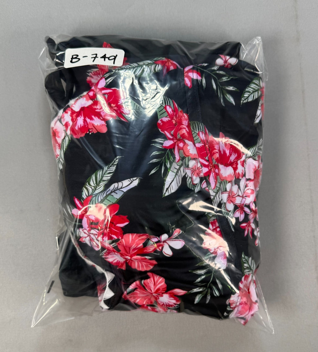 Gracyoga Two Piece Tankini V-Neck Swimsuit Women XL Black Pink Floral Skirt