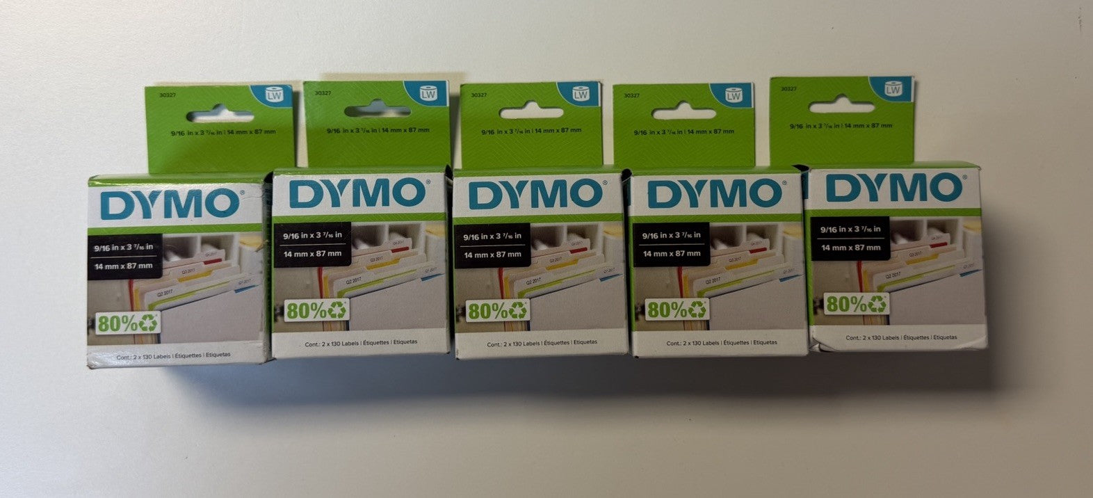 DYMO 30327 5 packs (2x130 labels in each) 9/16 In X 3-7/16" File Folder Labels