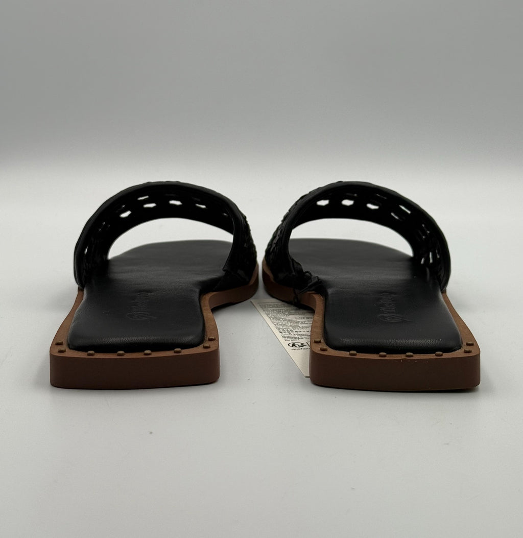 New The Drop Oslo One Band Sandals Women's 5 Black Leather Slip-On Flat Beach