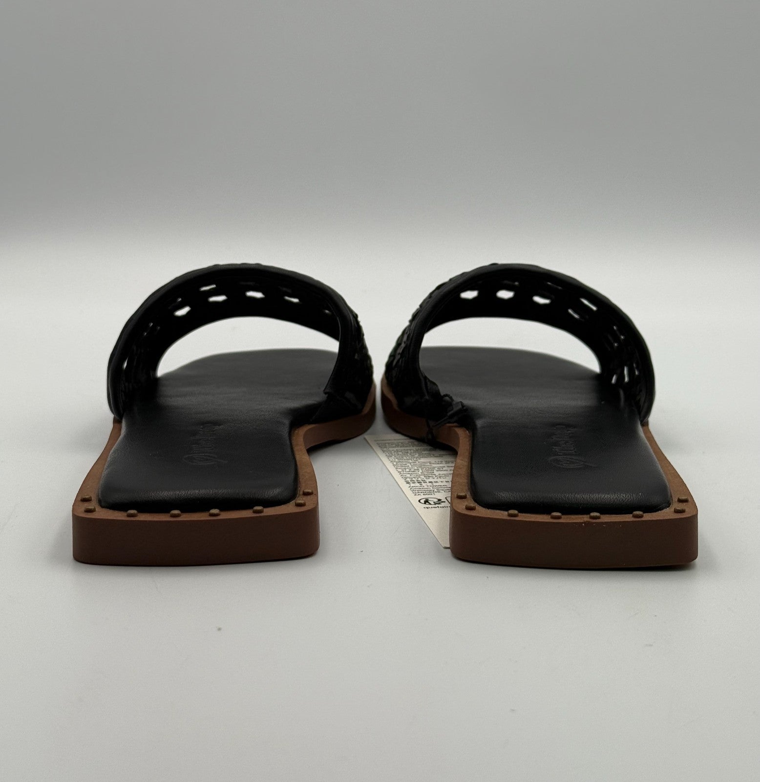 New The Drop Oslo One Band Sandals Women's 5 Black Leather Slip-On Flat Beach