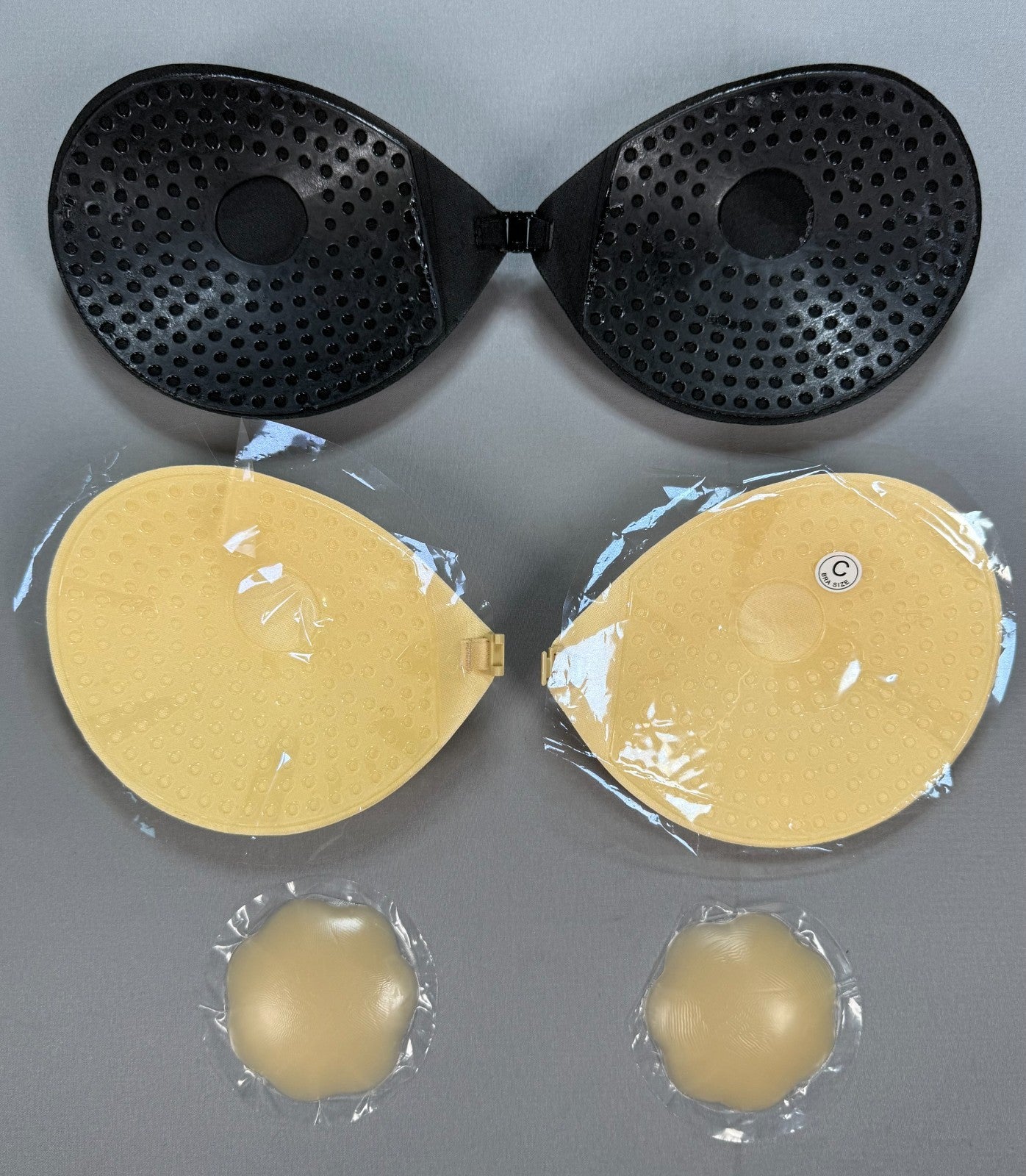 New Sticky Invisible Bra Set Women's Black Beige Cup C Adhesive Push Up Covers