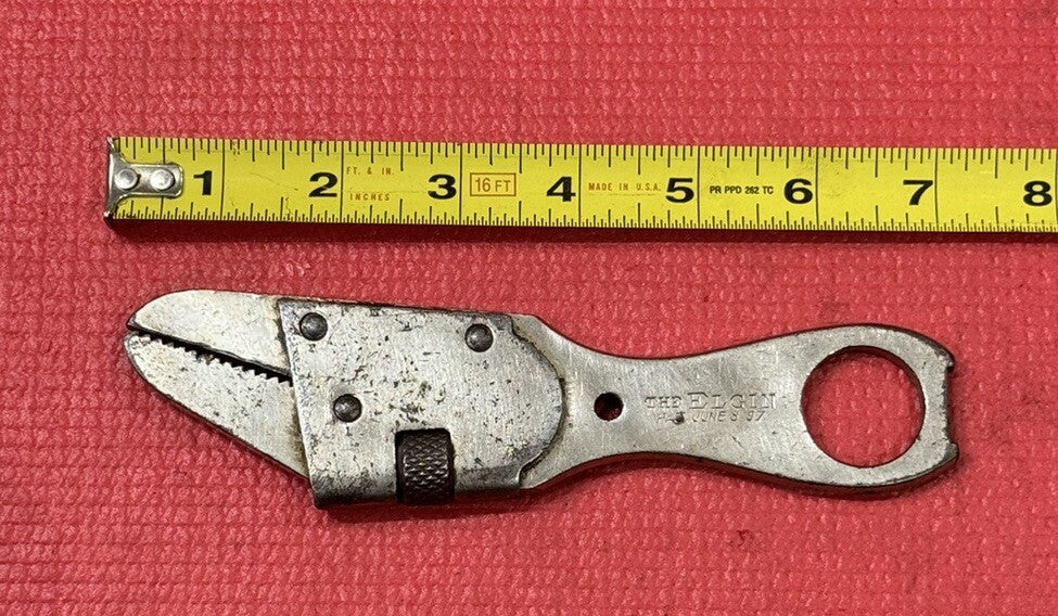 ELGIN RARE ADJUSTABLE ALLIGATOR WRENCH CARL GOPPETT PAT JUNE 1897 VERY RARE