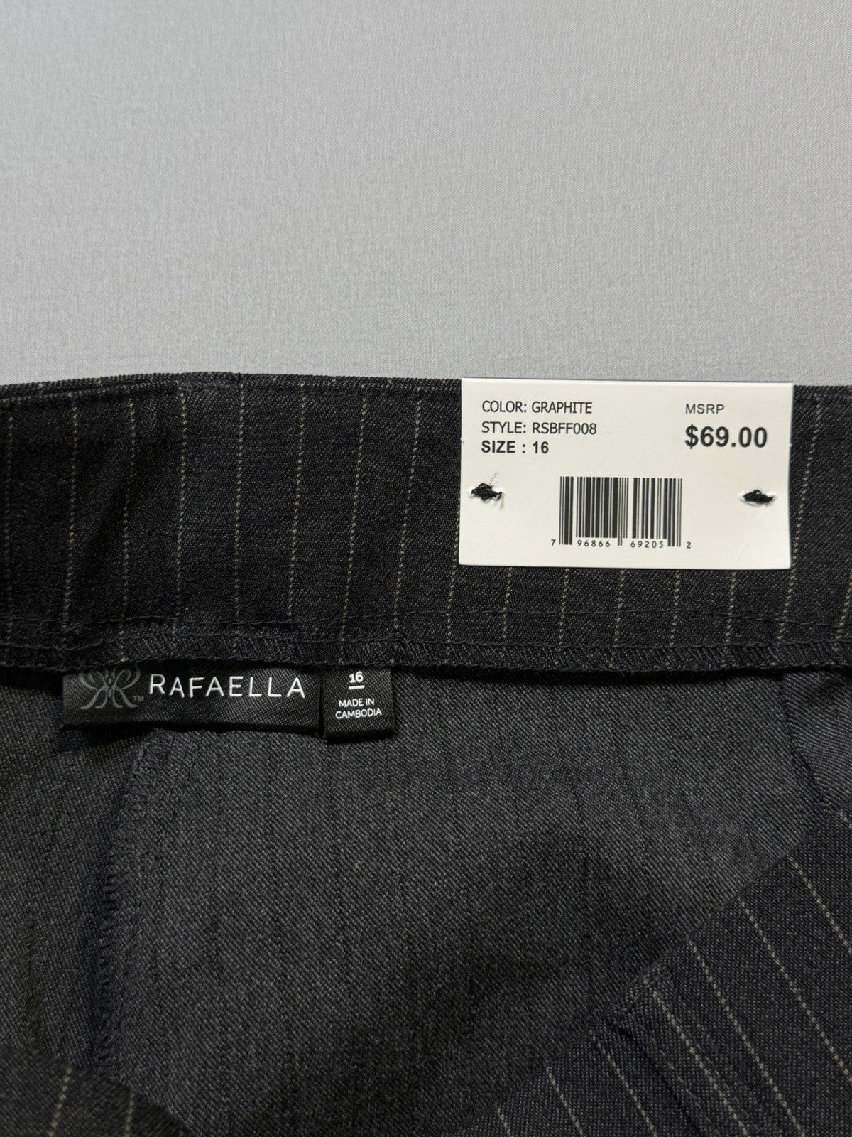 NWT Rafaella Pull-on Stretch Pants Women 16 Black Graphite Stripe Classic Preppy