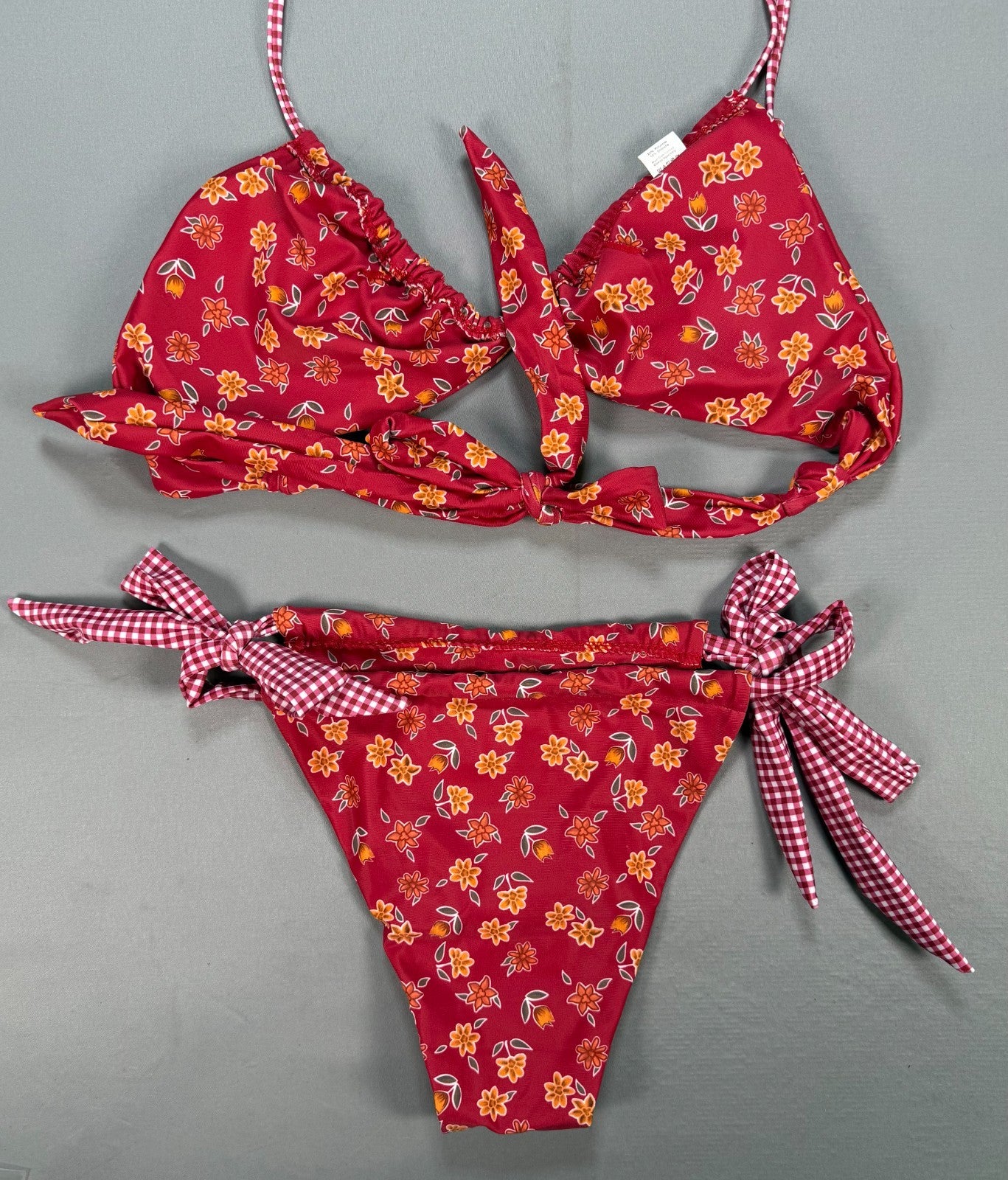 RoseSeek 2-Piece Floral Swimsuit Women's Large Orange Halter Triangle Bathing