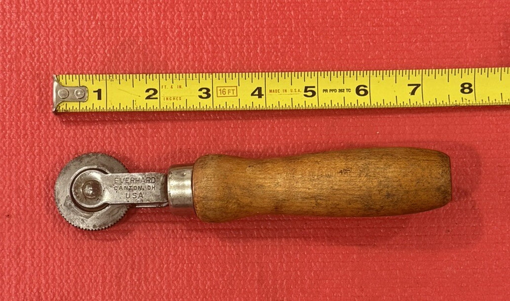Vintage Everhard Canton Ohio Leather Working Rolling Tool Wooden Handle
