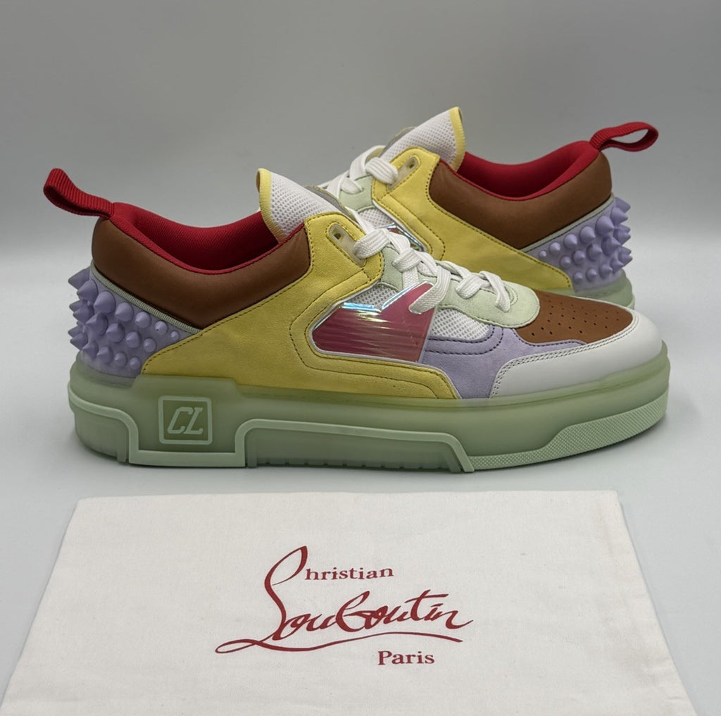 Christian Louboutin Calf Loubi Flat Sneakers Green/Lilac Size 43.5 EU; 10.5 US
