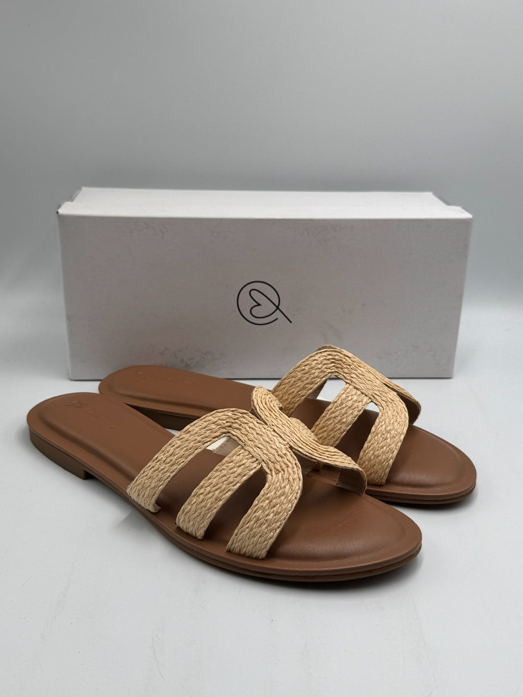 The Drop Monika Raffia Fashion Slip On Flat H-Band Slide Sandals Women 11 Beige