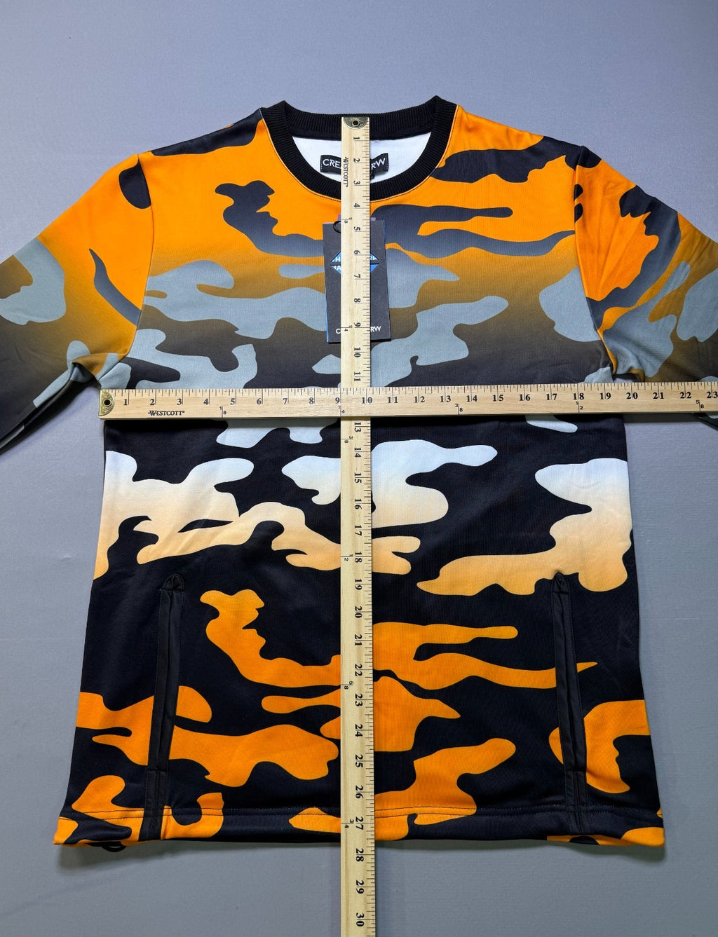 Create 2MRW Crew Neck Sweatshirt Men Small Orange Camo Long Sleeve w/ Ribbed Hem
