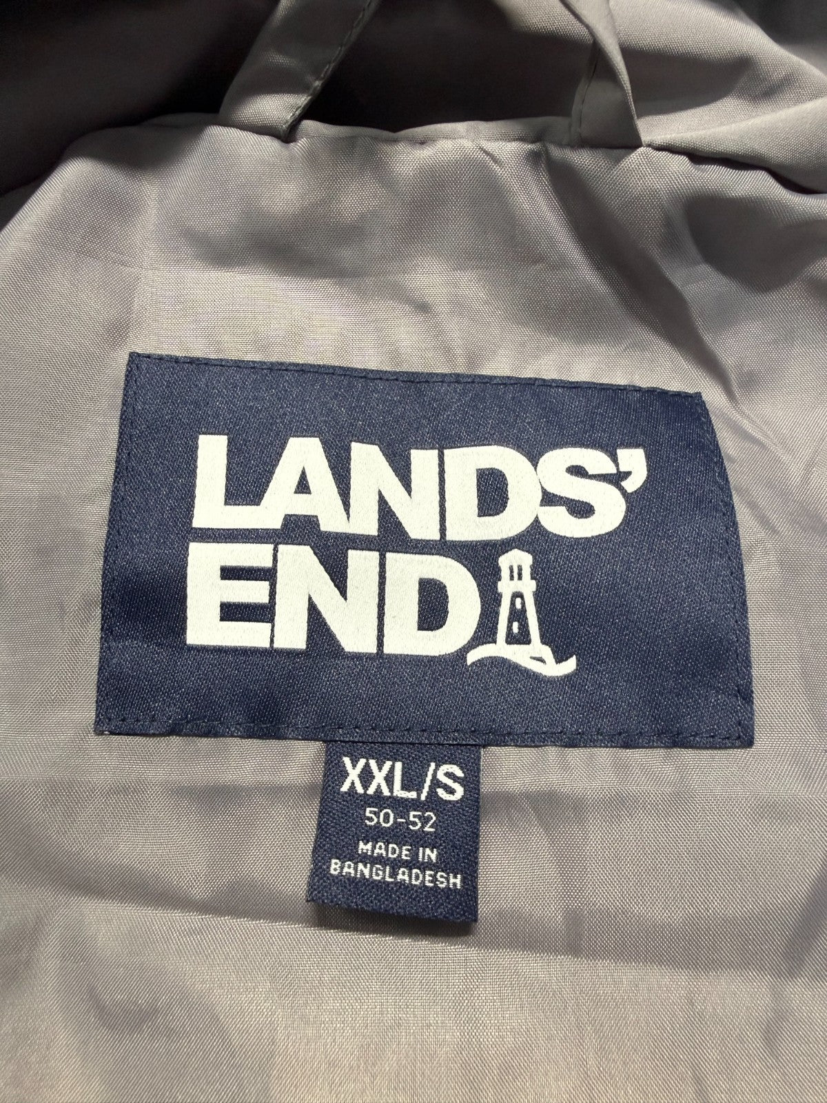 NWT Lands' End Hooded Packable Rain Jacket Men's Gray XXL/S (50-52) Waterproof