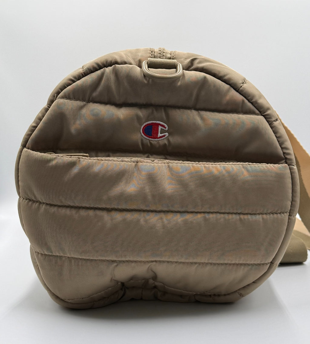 NWT Champion Billie Quilted Duffel Bag Beige Puffer Weekender Gym Travel Tote