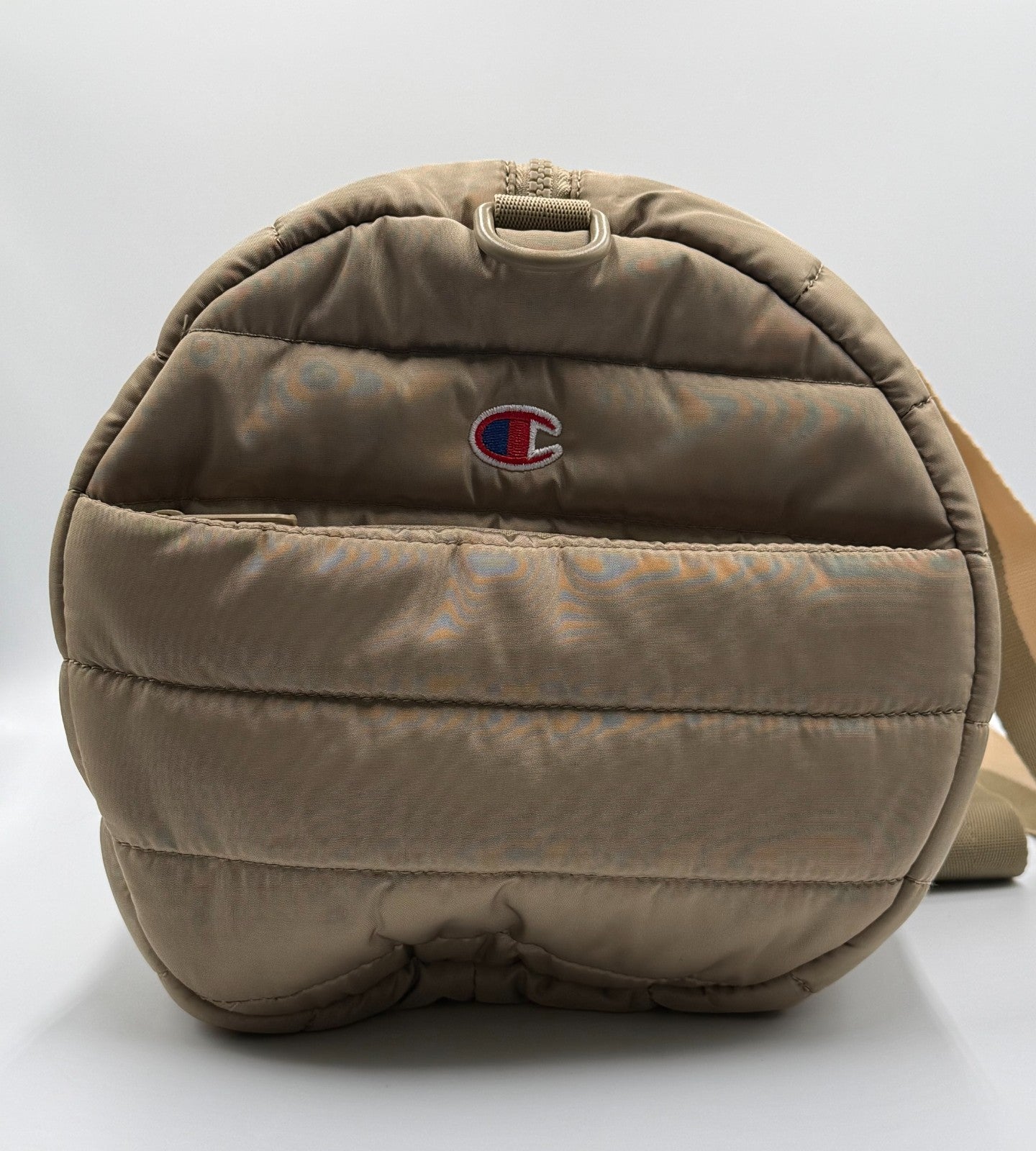 NWT Champion Billie Quilted Duffel Bag Beige Puffer Weekender Gym Travel Tote