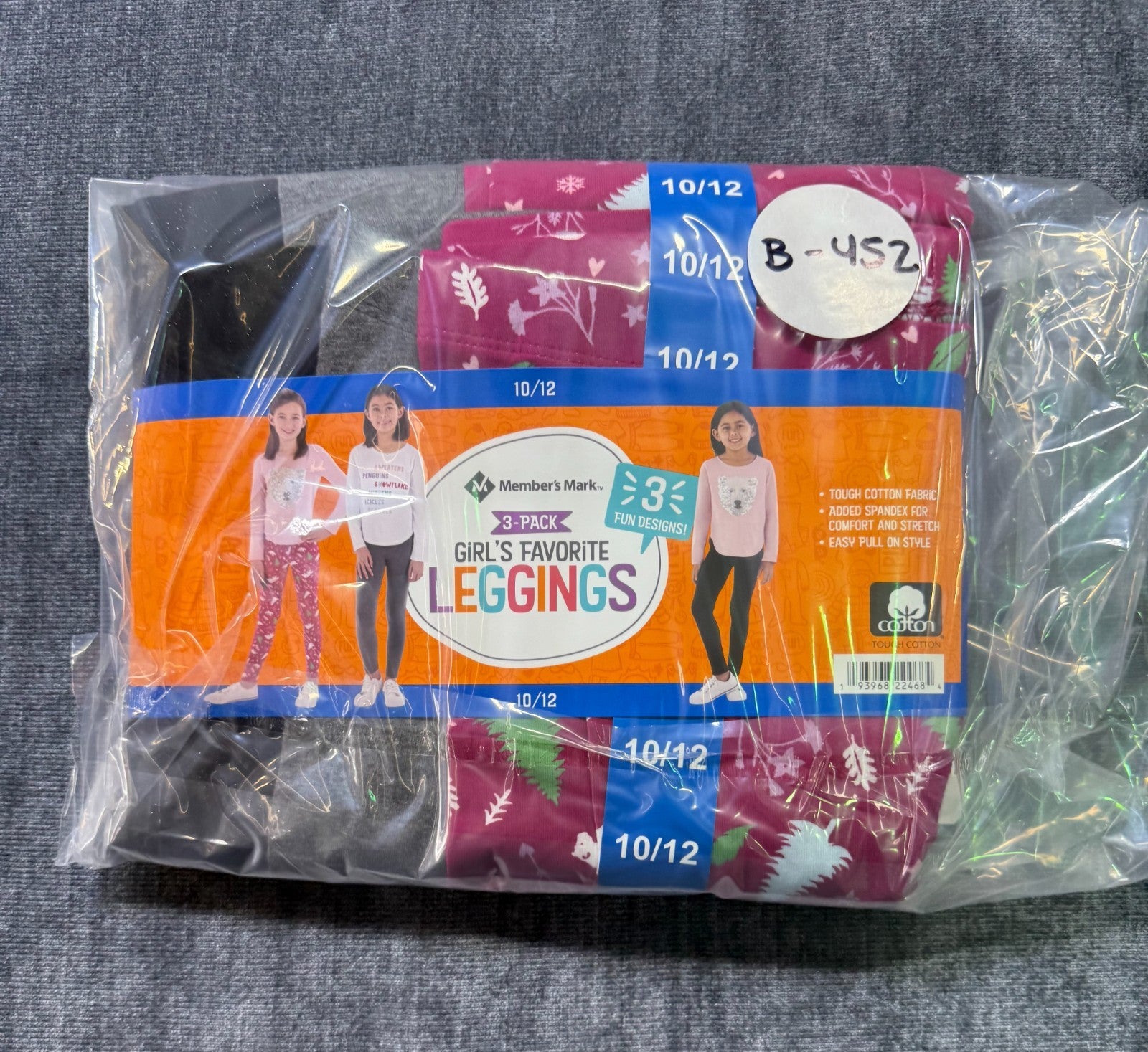 NWT Member's Mark My Favorite Leggings Girls 10/12 Multicolor Preppy - 3-Pack