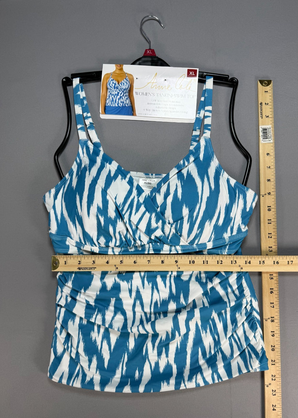 NWT Anne Cole Limited Edition Tankini Top Women's XL Blue White Sleeveless Top