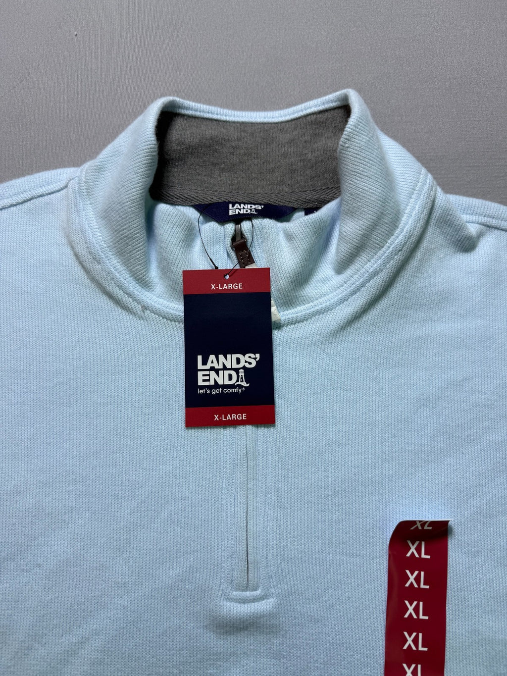 NWT Lands' End Quarter Zip Pullover Sweater Men XL Blue Long Sleeve Mock Neck