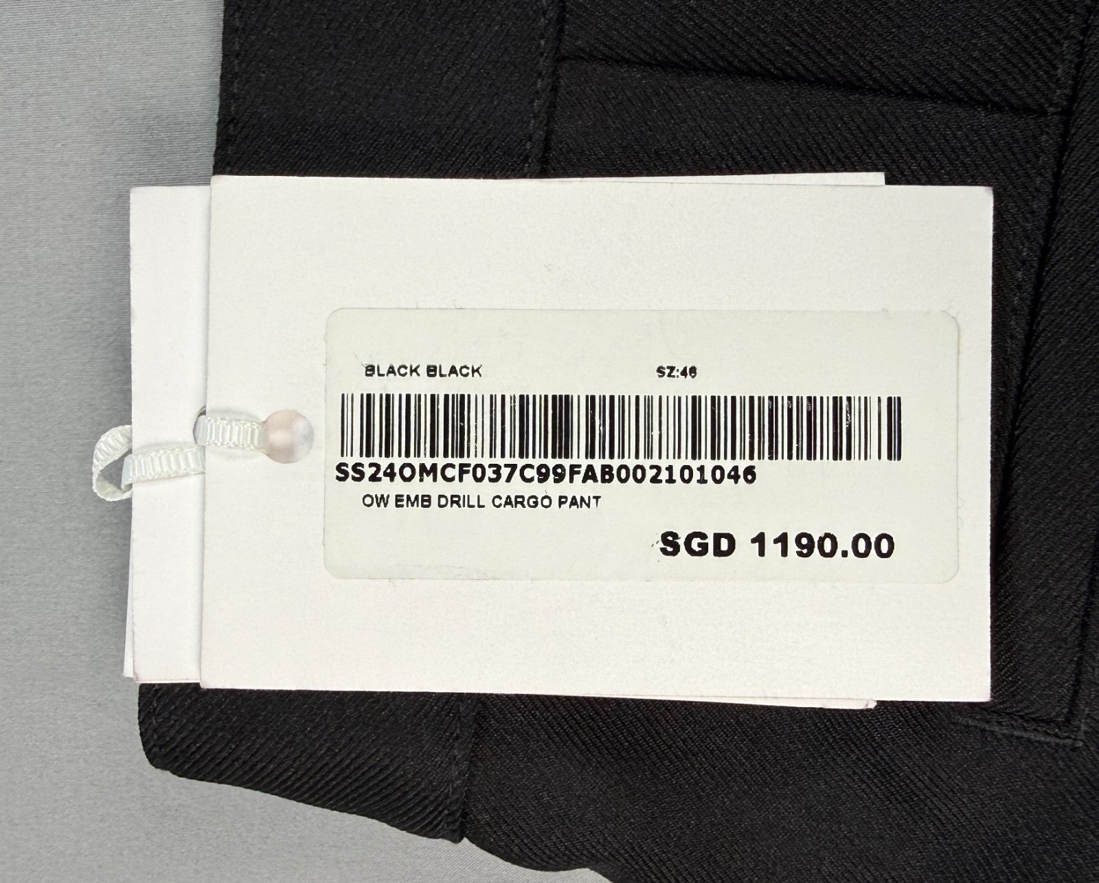 NWT Off-White OW Embroidered Drill Cargo Pants Men's 46 Black Pockets Workwear