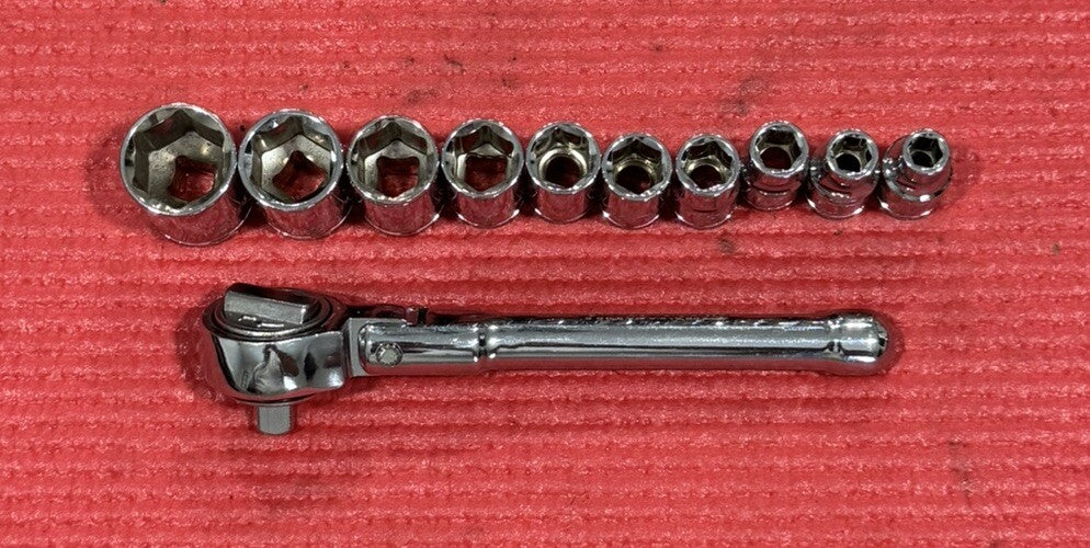 Pittsburgh Pro New 11pc Set 1/4” Drive Stubby Flex Ratchet & SAE Sockets 6pt Set