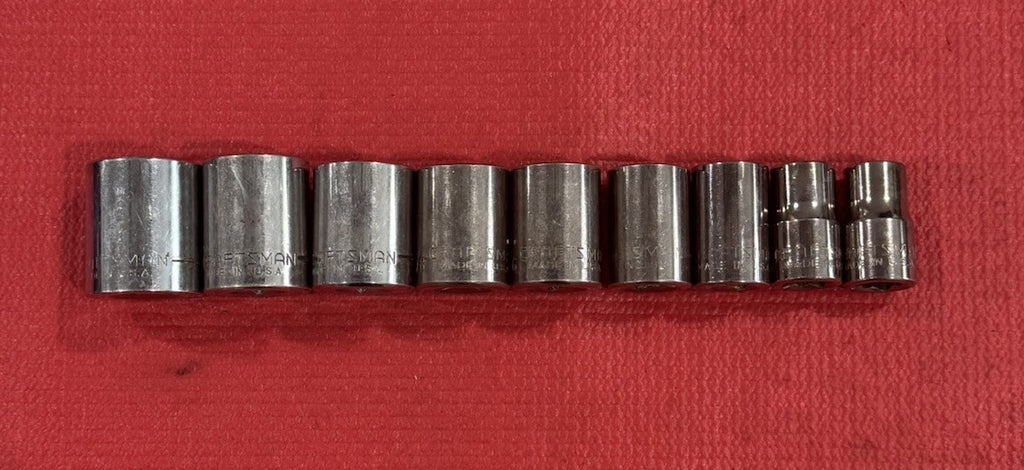 Vintage Craftsman 9pc Set 1/2" Drive 12PT  SAE Shallow Socket Set Made In USA