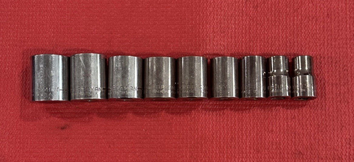 Vintage Craftsman 9pc Set 1/2" Drive 12PT  SAE Shallow Socket Set Made In USA