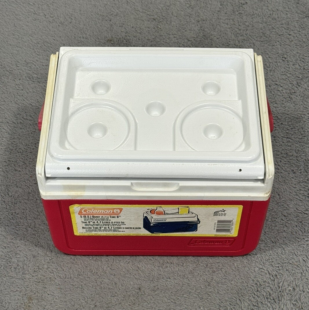 Vintage Coleman Red Flip Top Lid Personal Mini Cooler 5205, 6 Pack Lunchbox