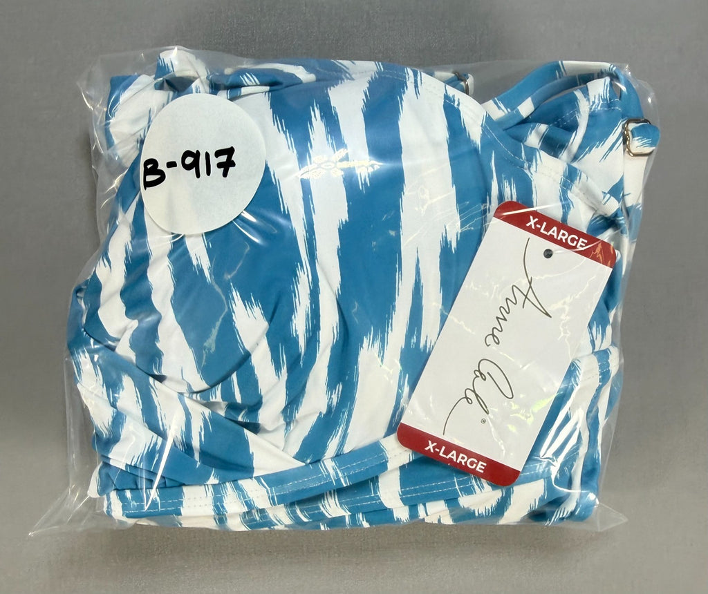 NWT Anne Cole Limited Edition Tankini Top Women's XL Blue White Sleeveless Top
