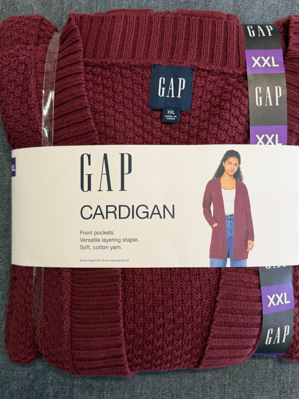 NWT Gap Long Sleeve Open Cardigan Women's 2XL Maroon Front Pockets Winter Cozy