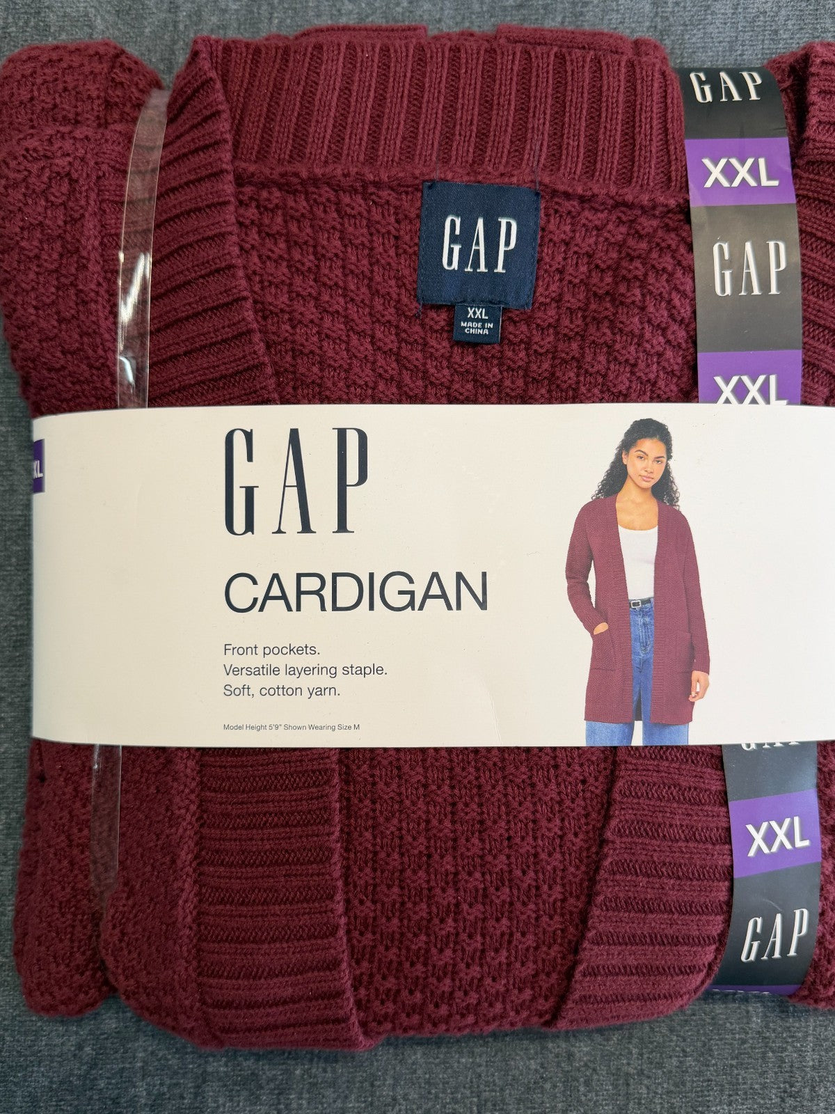 NWT Gap Long Sleeve Open Cardigan Women's 2XL Maroon Front Pockets Winter Cozy