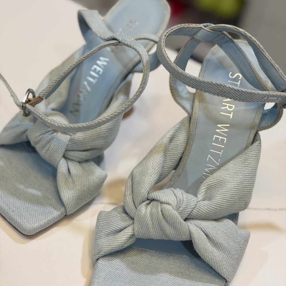 Stuart Weitzman Women's Light Blue Bow Heels