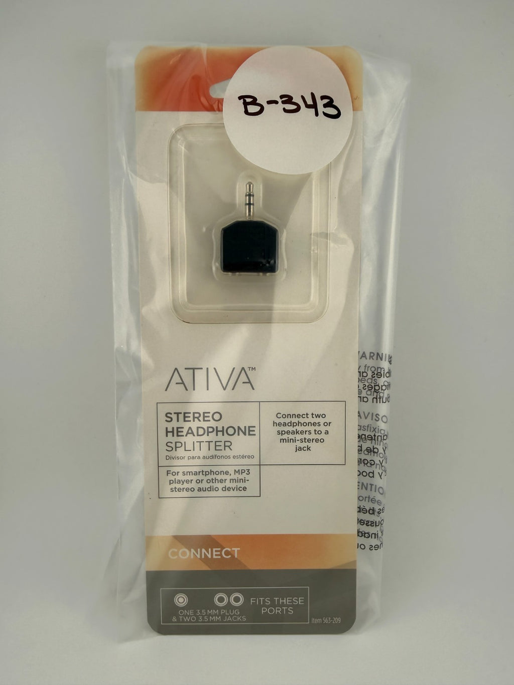 NEW Ativa 561209 3.5mm 1 Male to 2 Female Jack Stereo Headphone Splitter Adapter