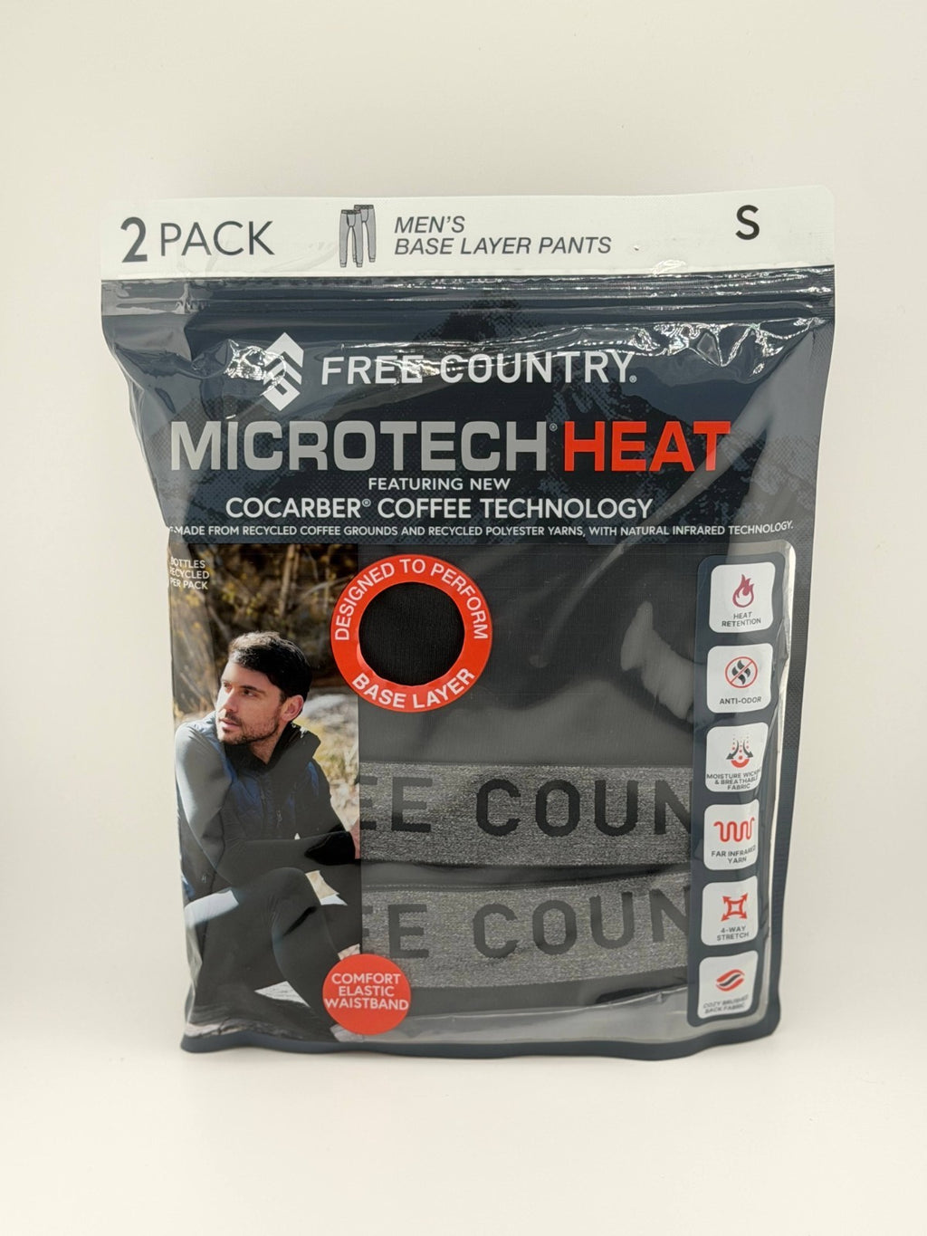 Free Country Microtech Heat Base Layer Pant Men's Small Black Stretch -Pack of 2