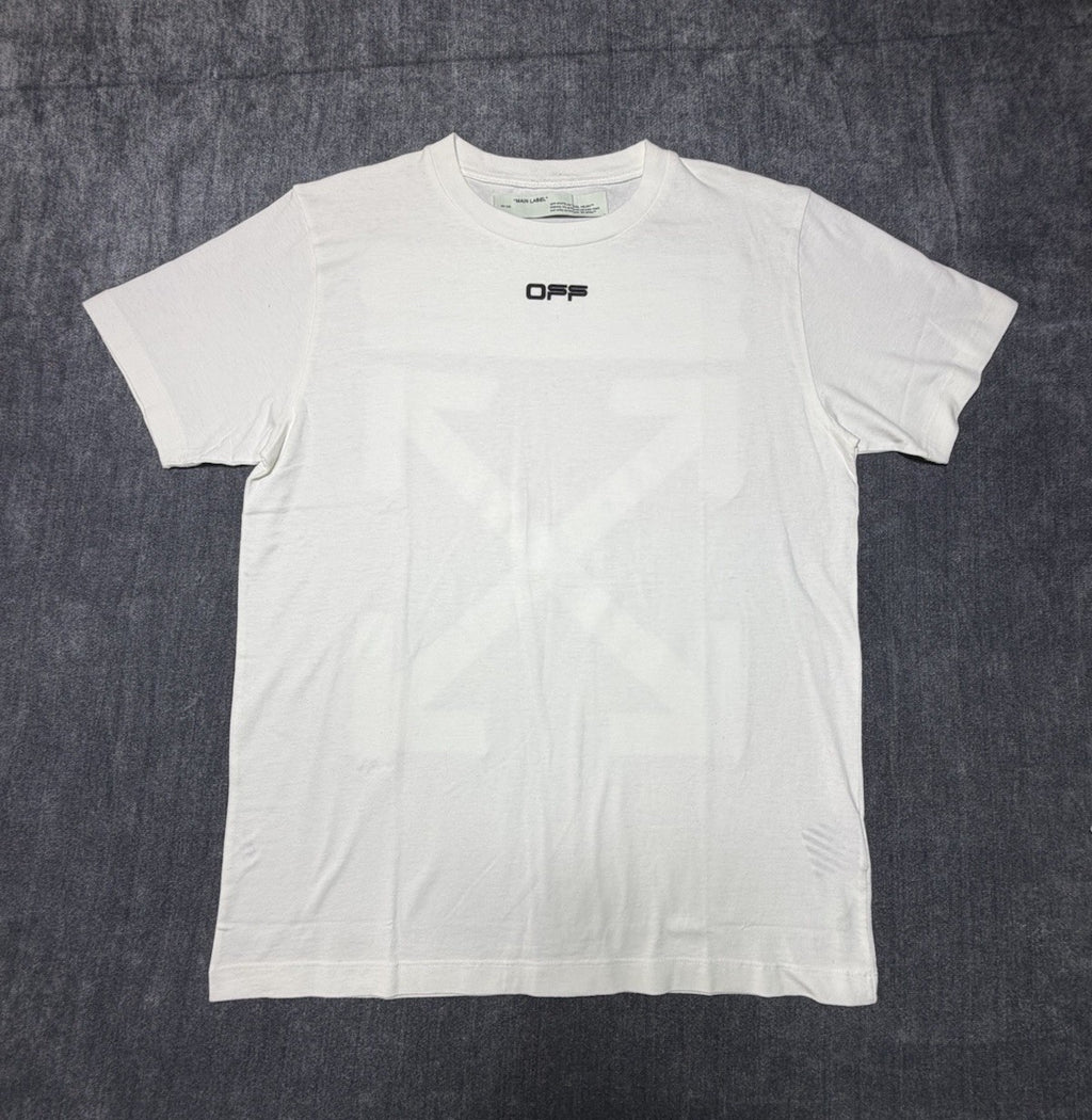 Off-White White Printed Cotton Crew Neck Oversized Size Large T-Shirt NEW