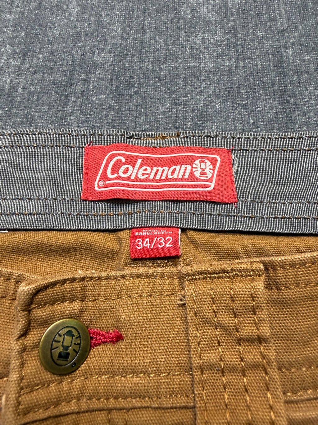 Coleman Work Pants Men's 34X32 Brown Straight Leg Cargo Pockets Pull-On Casual