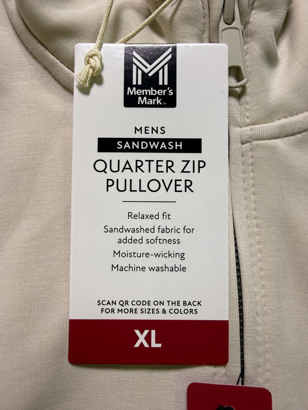 NWT Member's Mark Quarter Zip Pullover Sweatshirt Men's XL Beige Long Sleeve