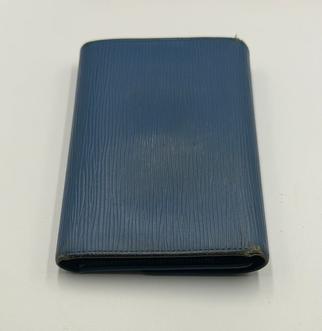 Louis Vuitton Blue Epi Leather Large Trifold Wallet Women's Inner Pockets