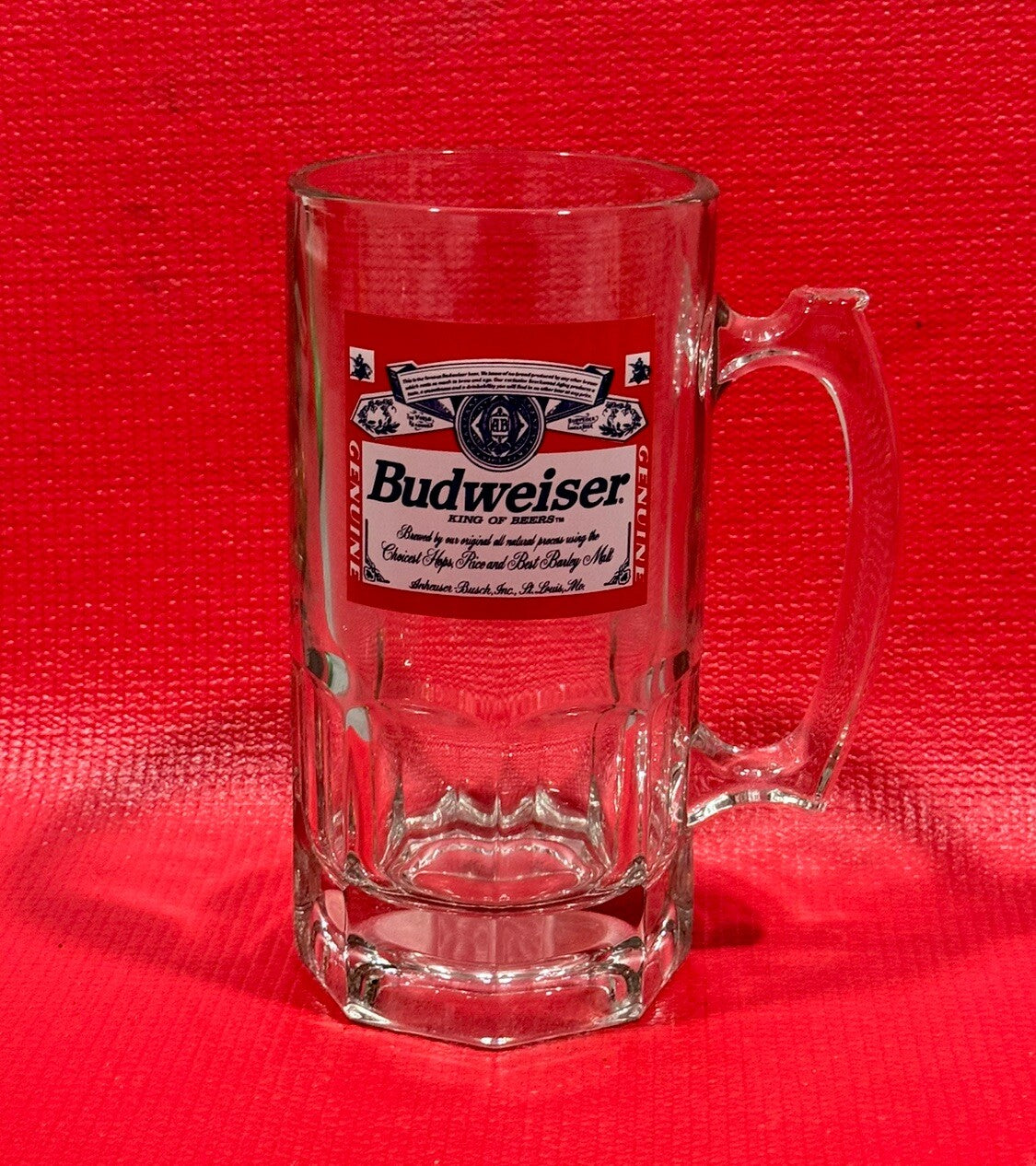 Vintage NEW 1997 Budweiser Anheuser Busch Beer Mug Heavy Glass 8” Tall