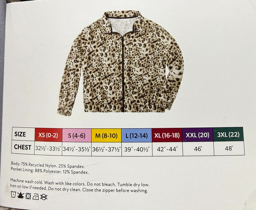 NWT Member's Mark Full-Zip Travel Jacket Women's Large Black/Brown Leopard Print