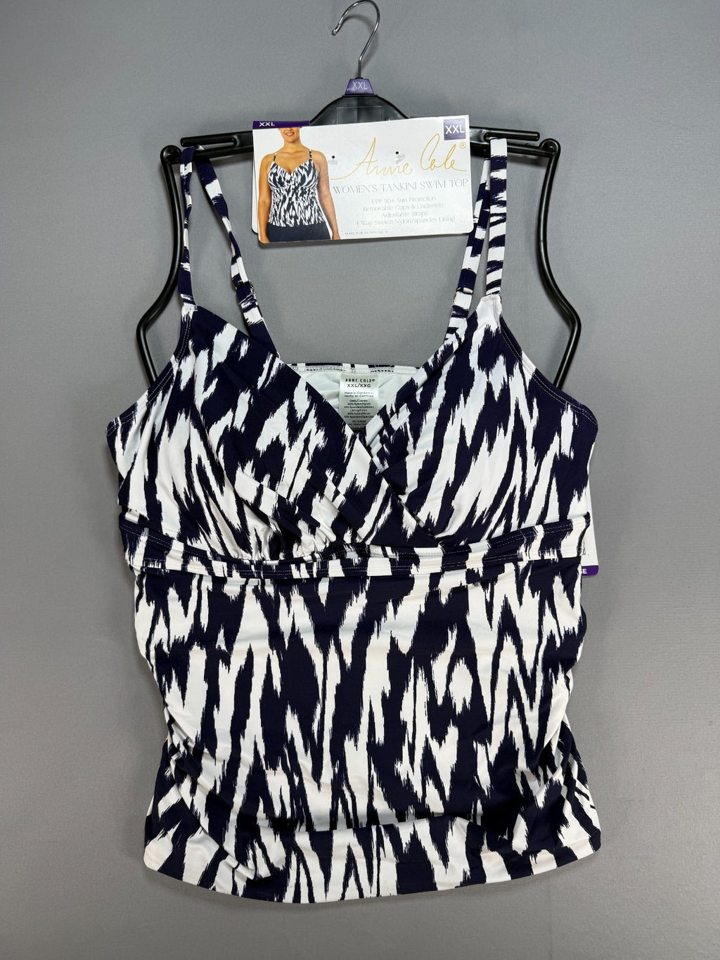 NWT Anne Cole Limited Edition Tankini Top Women's 2XL Navy Blue White Sleeveless