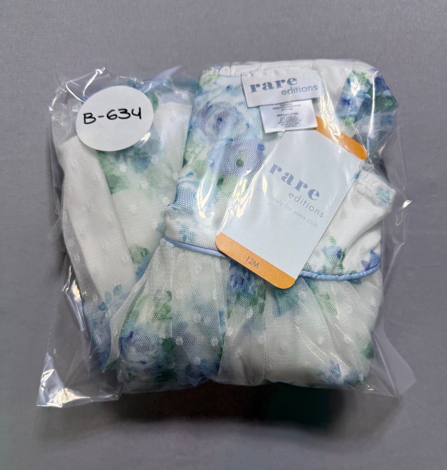 NWT Rare Editions Occasion Dress Baby Toddlers 12M Blue Floral Lined Lightweight